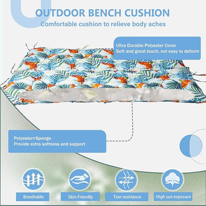2/3 Seater Swing Replacement Cushion, Waterproof Porch Swing Cushions with Backrest, Thickened Bench Cushions for Outdoor Furniture, for Outdoor Patio Swing (Summer, 40 * 40 in)