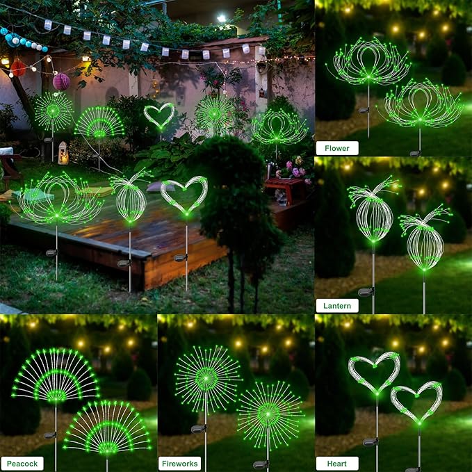 Slyuexu Solar Garden Lights Outdoor Waterproof, 2 Pack 120 LED Solar Firework Lights Decorative Garden Décor Outside for Flowerbed Pathway Party Christmas Decoration, Green