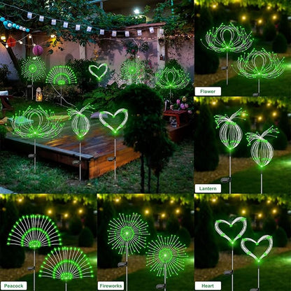 Slyuexu Solar Garden Lights Outdoor Waterproof, 2 Pack 120 LED Solar Firework Lights Decorative Garden Décor Outside for Flowerbed Pathway Party Christmas Decoration, Green