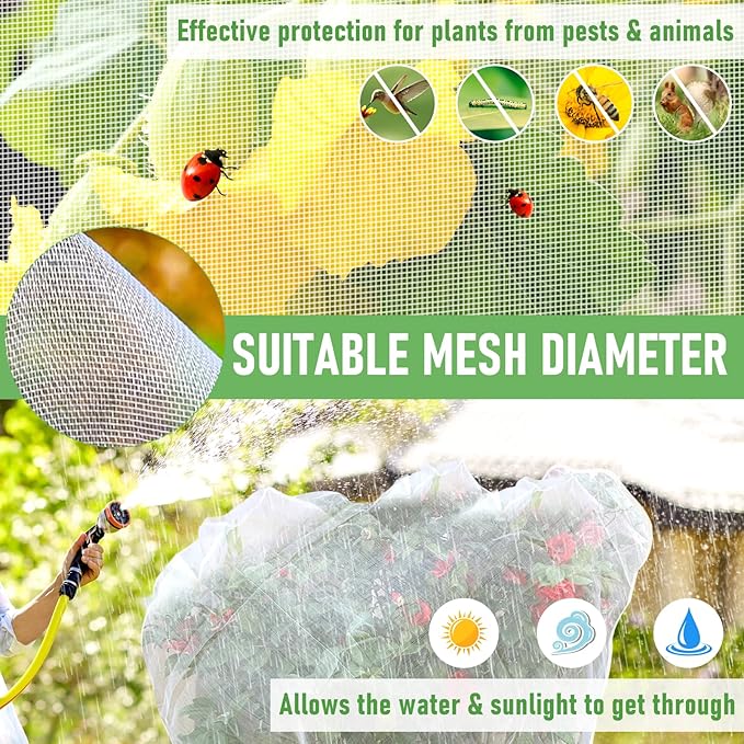 Fruit Tree Netting, Plant Mesh Netting for Garden Protection, Blueberry Bush Insect Netting Cover as Garden Pest Barrier from Cicadas, Bug, Bird (8x8 FT, 1Pcs, Zipper & Drawstring Design)