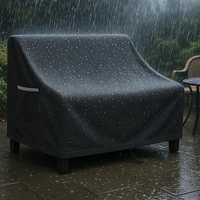 Outdoor Sofa Cover, Waterproof Patio Furniture Cover 58.3W x 32.7D x 31H inches Heavy Duty 600D Oxford Fabric Black