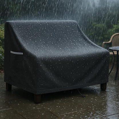 Outdoor Sofa Cover, Waterproof Patio Furniture Cover 58.3W x 32.7D x 31H inches Heavy Duty 600D Oxford Fabric Black