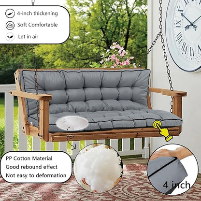 Porch Swing Cushion Three Seat, Waterproof Swing Cushions Replacement with Backrest, Outdoor Garden Furniture Patio 4" Thickened Cushions with Ties (Light Gray, 40 x 63in)
