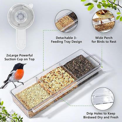 Gbekery Window Bird Feeder with Strong Adhesive Suction Cups, Clear Bird Feeders for Window Viewing, Acrylic Window Bird Houses for Viewing Inside, Suction Bird Window Feeder for Cats