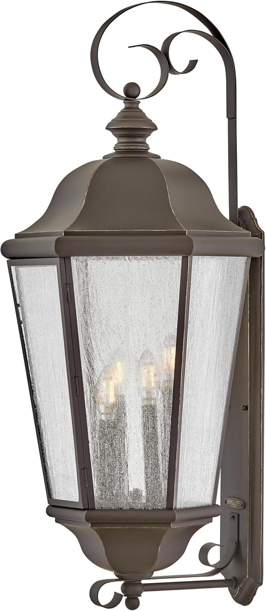 Hinkley Edgewater Outdoor Extra Large Wall Mount Lantern - Clear Seedy Glass, Aluminum - Oil Rubbed Bronze Finish
