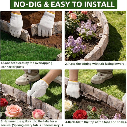 Landscape Edging Garden Edging Border Faux Stone Edging,91FT x 2.75 in Tall Decorative Stone-Look Garden Border for Flower Bed Edging,Yard Edging,Lawn Trees and Gardens,with Anchoring Spikes,Brown