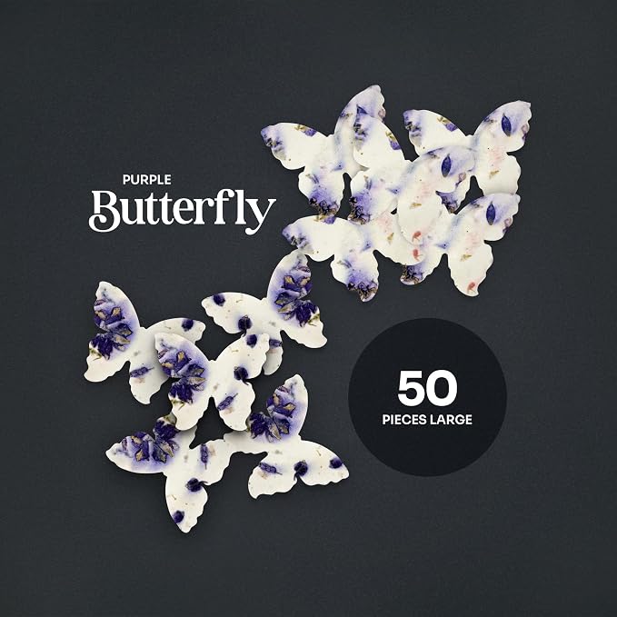 50pcs Large (2.85" h x 3" w) Purple Butterfly Seed Paper – Writable & Plantable Wildflower, Mom's Gift for Birthday, Use for Wedding, Baby Shower, & Party Favors