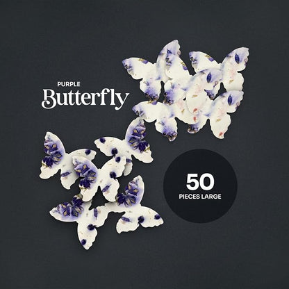 50pcs Large (2.85" h x 3" w) Purple Butterfly Seed Paper – Writable & Plantable Wildflower, Mom's Gift for Birthday, Use for Wedding, Baby Shower, & Party Favors