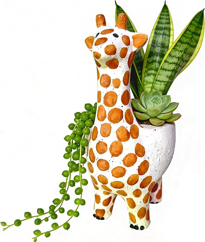 Large 9.65‘‘ Ceramic Giraffe Planter Pot-Animal Shaped Flower Pot Planter for Indoor/Outdoor Succulent/Cactus/Bonsai-Garden Office Home Decor for Living Room,Kitchen Desk-Plant Lovers Gift