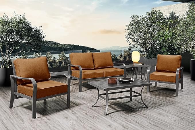ARTPLAN Olefin 24x24 Deep Seat Patio Cushions for Outdoor Furniture,Extra 6 inch Thick,Back 18"x24",Removable,Replacement,Solid/Floral,Outdoor/Indoor,Signal Orange