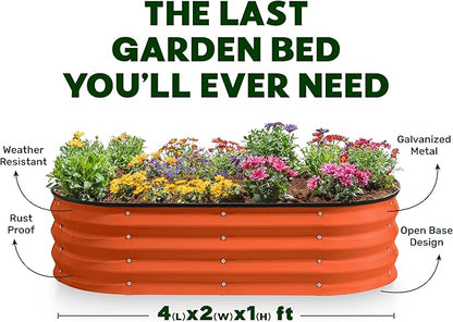 Plant & Plot Galvanized Raised Garden Beds Outdoor // 4×2×1 ft Planter Raised Beds for Gardening, Vegetables, Flowers (Orange) // Large Metal Garden Box