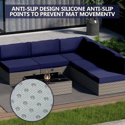 14 Piece Outdoor Patio Waterproof Cushion Covers, Fits 6-Seat Wicker Rattan Sectional Couch Chair Furniture Cover Replacement Set - Fade-Resistant Patio Cushion Covers with Zipper