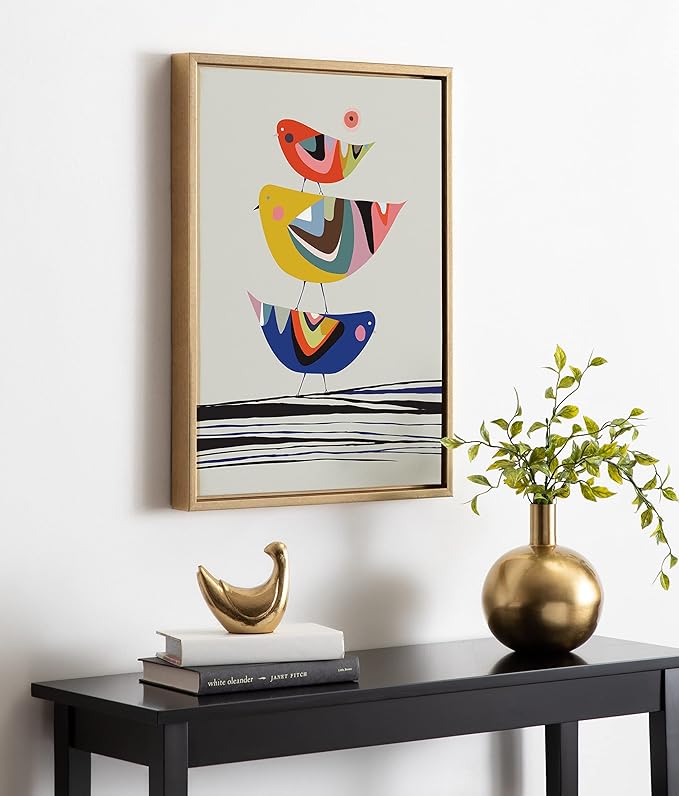 Kate and Laurel Sylvie The Family Tree Framed Canvas Wall Art by Rachel Lee of My Dream Wall; 18x24 Gold; Colorful Animal Art for Wall