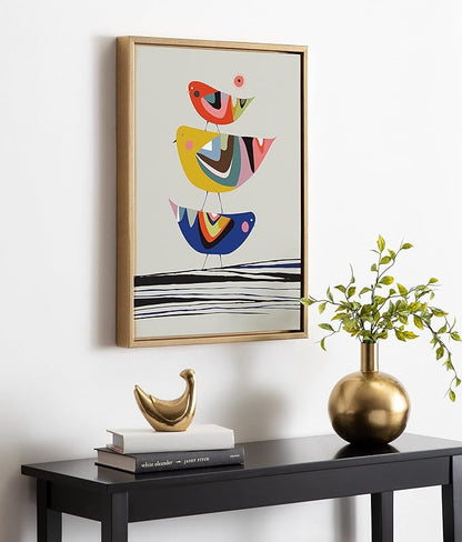 Kate and Laurel Sylvie The Family Tree Framed Canvas Wall Art by Rachel Lee of My Dream Wall; 18x24 Gold; Colorful Animal Art for Wall