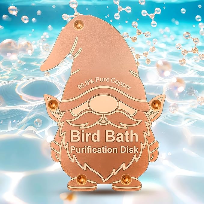Bird Bath Purification Disk Pure Copper Outside Winter Solar Power Birdbath Backyard Outdoor Wild Cleaner Heater Hummingbird Bee Water Humming Feeder Cage Dispenser Lover Gift Accessories Gnome