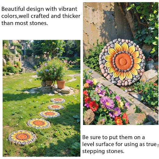Sunflower Stepping Stones Outdoor Garden - Garden Stepping Stones Pavers for Outside Walkway Garden Stones Garden Stepping Stones Outdoor Decorative Stone for Garden 10 * 10 * 0.75 Inch