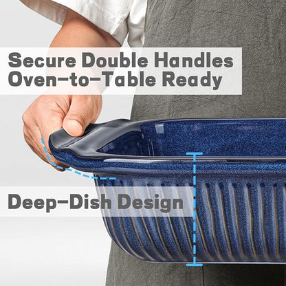 Artena Baking Dish 5.1 Quarts, Casserole Dishes For Oven, Baking Pan With Handles, Lasagna Pan Deep, Large Casserole Dish, Rectangular Ceramic Bakeware (Blue)
