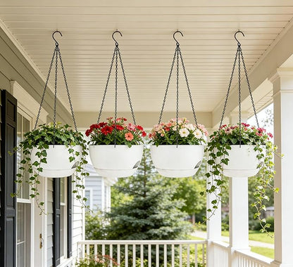 Set of 4-8 Inch Self Watering Hanging Planters for Indoor Outdoor，Hanging Plant Pots with Drainage & Removable Tray, Hanging Pots Holder for Ivy, Pothos, Ferns, Balcony & Patio, White