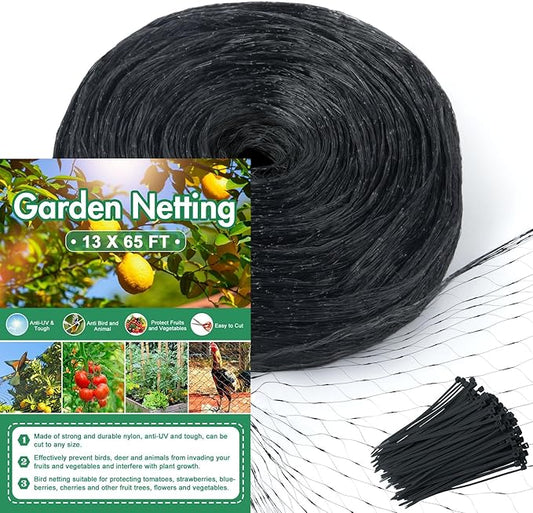 Unves 13 x 65 Ft Bird Netting for Garden, Heavy Duty Garden Net Protect Fruit Trees and Vegetable Plants, Fruit Tree Netting Against Birds and Other Animals