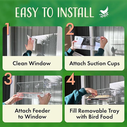 Window Bird Feeder by Nature’s Hangout - Award-Winning Clear Acrylic Bird Feeders for Outdoors, No Assembly, Strong Suction Cups, Bird Watching for Cats, Easy-to-Clean Birdhouse