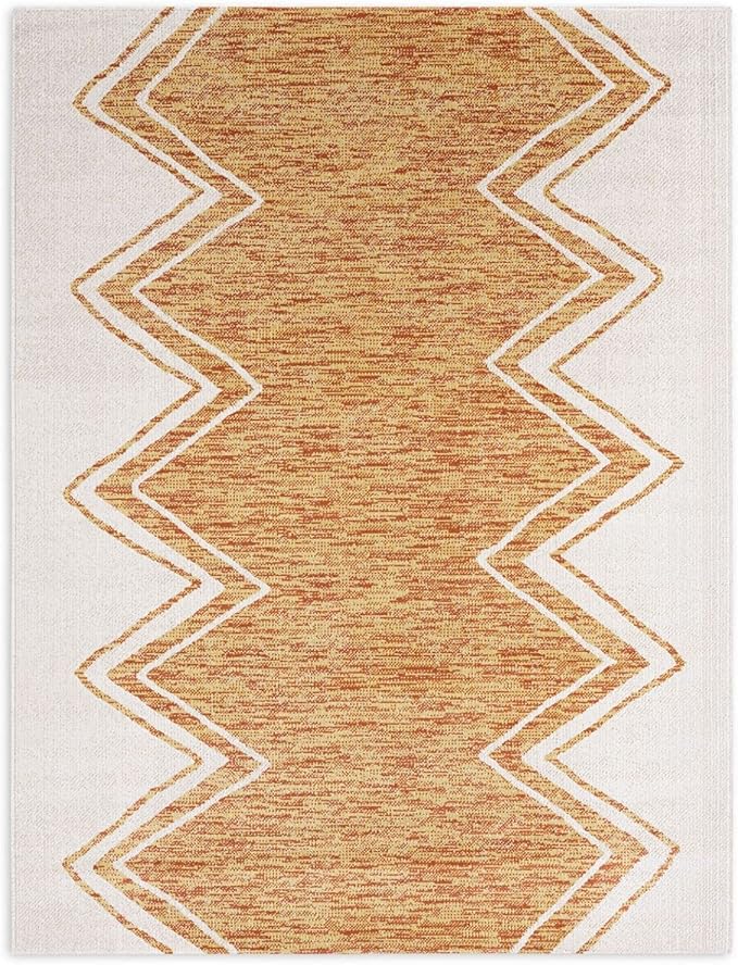 Home Dynamix Nicole Miller New York Patio Sofia Leon Indoor/Outdoor Area Rug, 5'2"x7'2", Ivory/Mustard