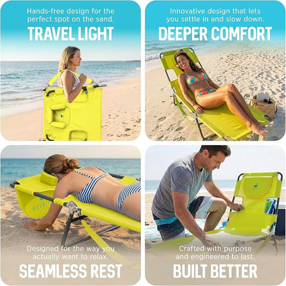 Ostrich the Original Chaise 72 x 22 Inch Lounge Portable Reclining Lounger, Outdoor Patio, Beach, Lawn, Camping, or Pool Tanning Chair, Lime Green