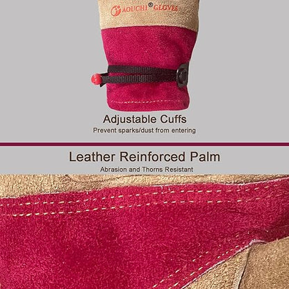 Women's Cotton Lined Leather Work Gardening Gloves, Rose Trimming, TIG/MIG Welding, Construction, Farm, Ranch Flexible Cowhide Gloves. Comfortable, Durable (Medium)