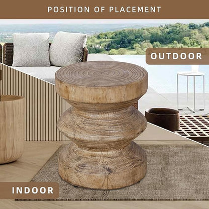 Afterglow Terrafab Material Outdoor Round Side Table, Natural Decorative Garden Stools, Unique End Table for Living Room Bedroom Patio Home Decor