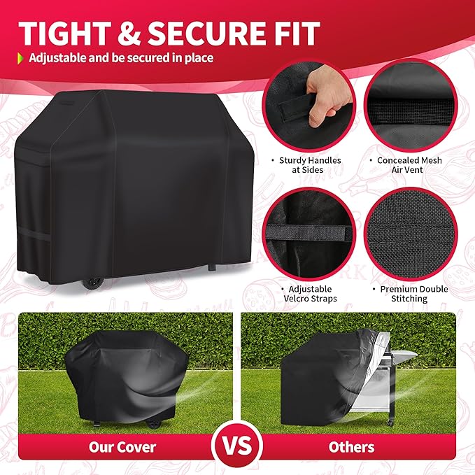 NEXCOVER Grill Cover - Heavy Duty BBQ Cover, 50 inch Waterproof Barbecue Cover, Weather Resistant, Fade Resistant, Rip-Proof, Anti-UV, Gas Grill Cover for Weber, Char Broil, Nexgrill Grills, Black