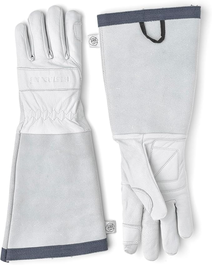 Hestra Job Garden Rose Glove, Long Protective Leather Gauntlet Gardening Gloves for Men & Women - Offwhite - 6