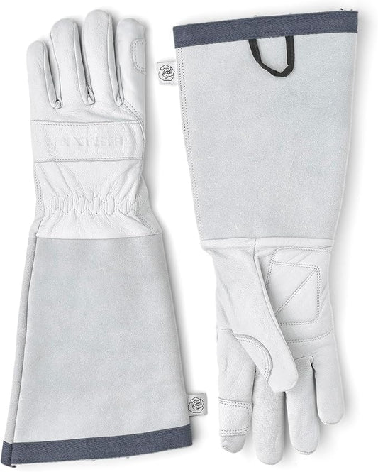 Hestra Job Garden Rose Glove, Long Protective Leather Gauntlet Gardening Gloves for Men & Women - Offwhite - 10