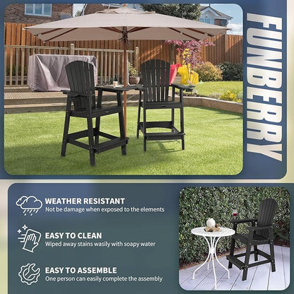 FUNBERRY Tall Adirondack Chairs Set of 2 with Removable Connecting Table, All Weather High Top Balcony Chair with Cup Holders