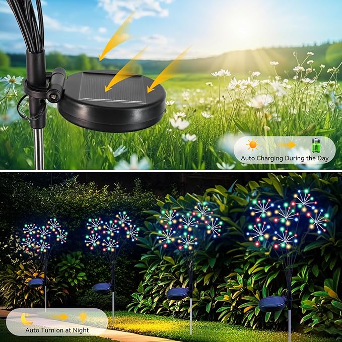 Slyuexu Solar Garden Lights 2 Pack Waterproof Swaying Starburst Light Solar Outdoor Lights for Yard Patio Walkway Pathway Party Wedding Decoration, Unique Gifts for Women, Multicolor