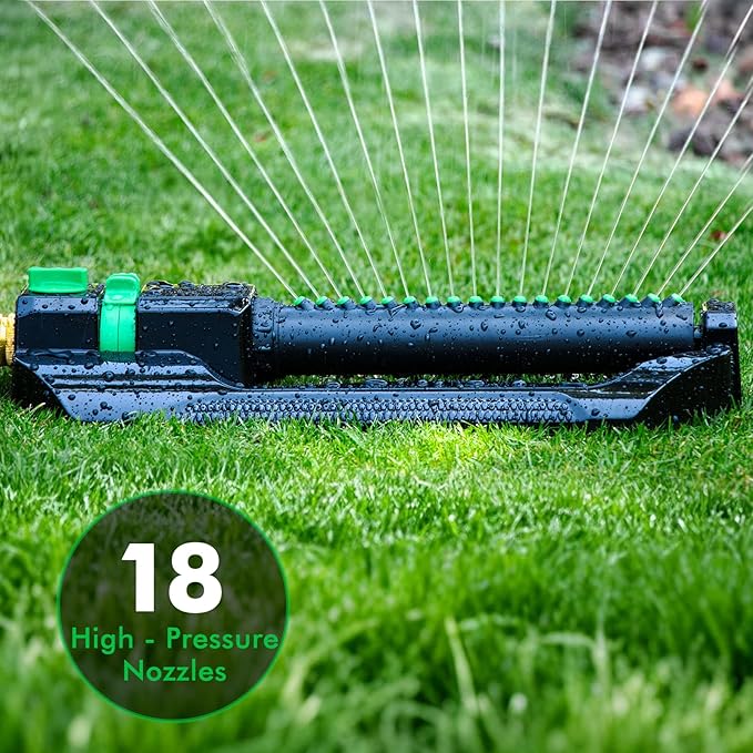 [2 Pack] RESTMO Heavy Duty Oscillating Sprinkler with Metal Base – Adjustable Flow Control Lawn Watering System, Covers Up to 3,600 Sq. Ft. for Garden, Yard