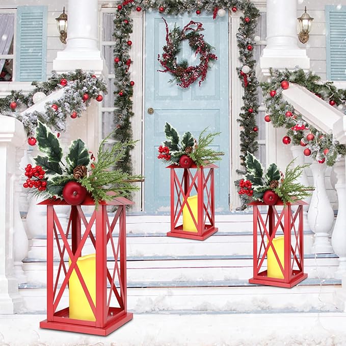 Taman Christmas Lantern,2 Pack Hanging Flickering Candle Lanterns Decorative Metal Vintage Light Battery Operated Umbrella Lights for Christmas Patio Garden, Table,Party Decor