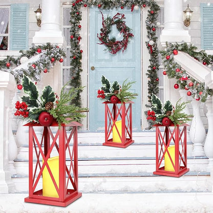 Taman Christmas Lantern,2 Pack Hanging Flickering Candle Lanterns Decorative Metal Vintage Light Battery Operated Umbrella Lights for Christmas Patio Garden, Table,Party Decor