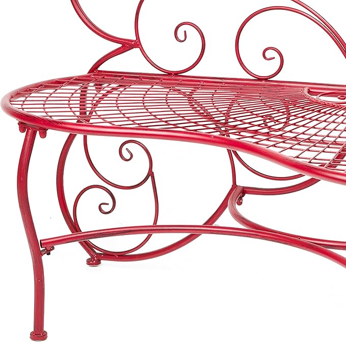 Alpine Corporation 62" x 26" Outdoor 2 Person Metal Butterfly Shaped Garden Bench, Red