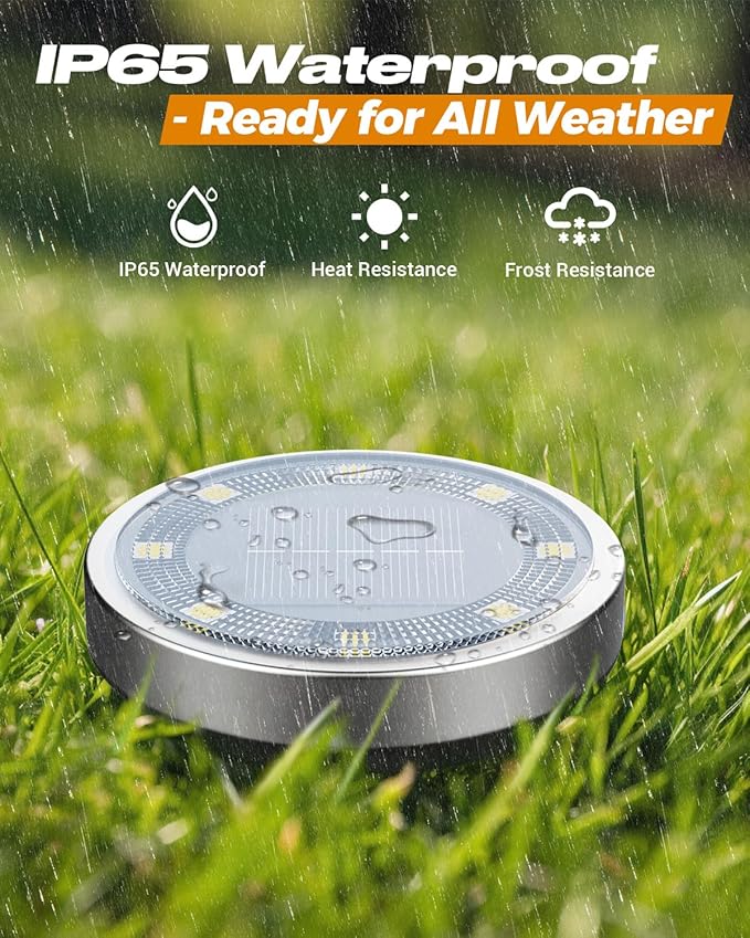 btfarm 6 Pack Solar Lights Outdoor, 8 LED Solar Ground Lights IP65 Waterproof Flat Solar Disc Light, Pathway Lights for Garden Lawn Patio Yard Path Landscape, Cool White