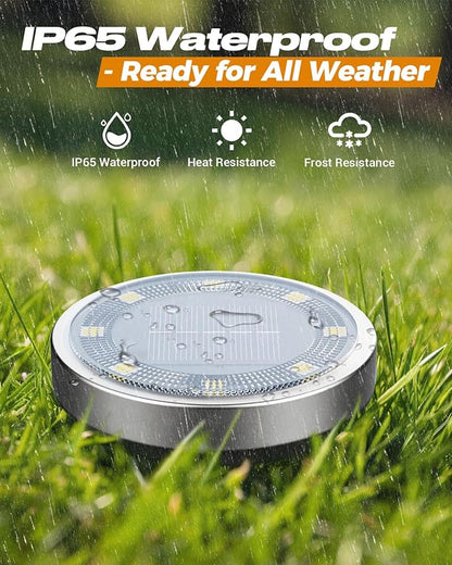 btfarm 10 Pack Solar Lights Outdoor, 8 LED Solar Ground Lights IP65 Waterproof Flat Solar Disc Light, Pathway Lights for Garden Lawn Patio Yard Path Landscape, Warm White