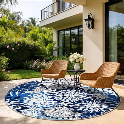 ZonLi Colorful Outdoor Rug 6x6Ft Waterproof Multicolored Indoor Area Rug Washable Outdoor Patio Rugs Tropical Floral Non Slip Outdoor Carpet for Living Room, Pool,Backyard,Deck,Camping