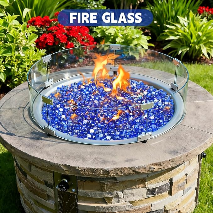 10 Pounds Fire Glass Beads,3/4 Inch High Luster Round Fire Glass for Gas Fireplace, Fire Pit Table,Landscaping, Caribbean Blue