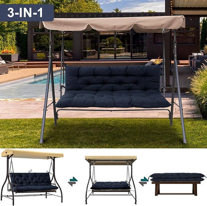 Outdoor Swing Cushions 3 Seater Waterproof, Replacement Bench Cushions for Outdoor Patio Furniture with Backrest, Porch Swing Cushion with Ties for Lawn and Garden (Navy Blue, 40x47in)