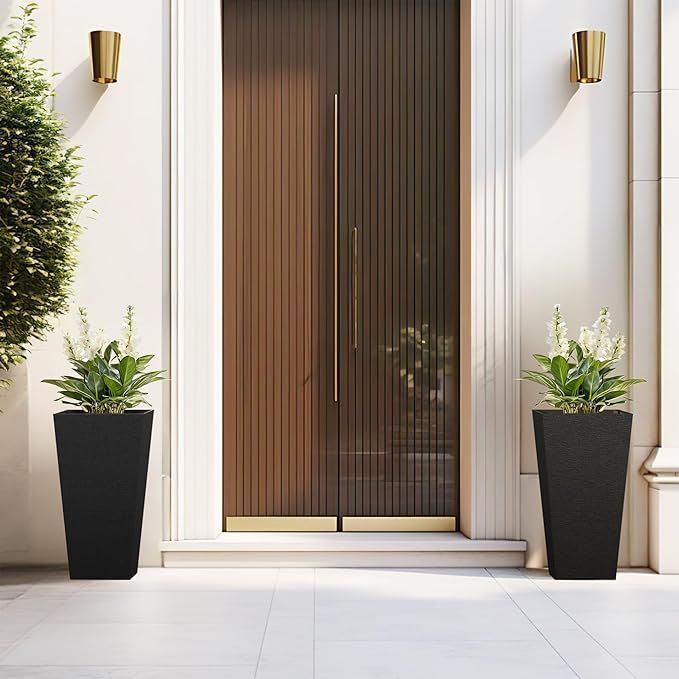 Kante 22 Inch Tall Planter Set of 2, Large Taper Planter for Outdoor Indoor Garden Patio Front Door (Black)