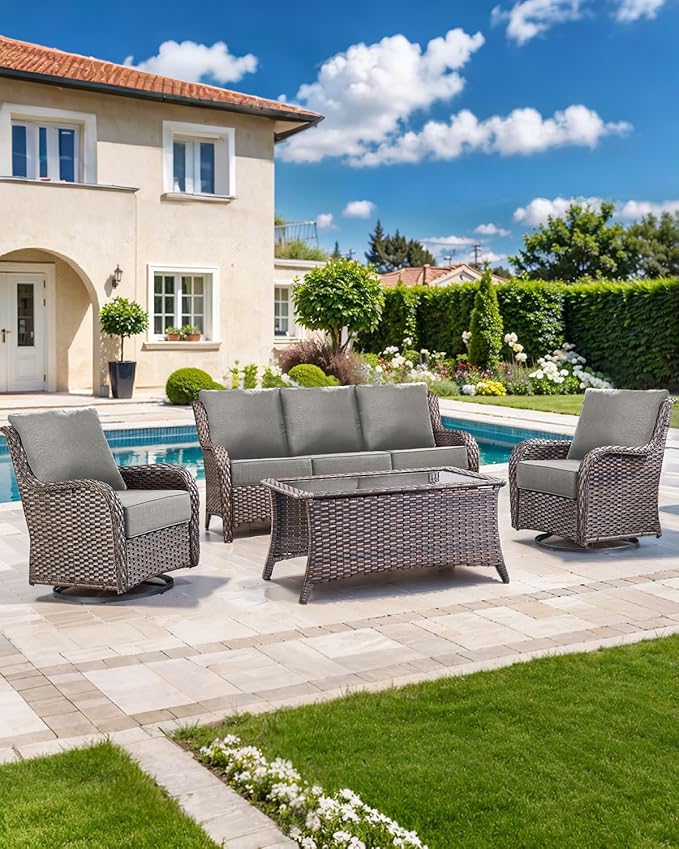 Luxury 22x24/22x25 6-Inch Outdoor Seat Cushions - Set of 2 Water Resistant Patio Chair Comfortable Cushion for Rattan Dining Rocker Glider Chairs Loveseat Couch Sectional Sofa - Grey