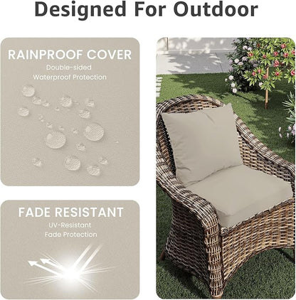 PatioGlow Outdoor Chair Cushions 22 x 22 x 3 Inch, Waterproof & Fade Resistant Patio Seat Cushion for Furniture with Handle and Ties, Thick Seating Pads for Outside Sofa Couch Set of 2, Cream