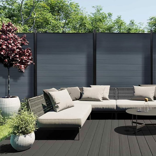 Mondaria Privacy Fence Panels for Outside,6ft(W) x 6ft(H) Outdoor Privacy Panels with 2 Posts,Wind Resistant Wood Plastic Composite Fencing Panels for Patio,Backyard,Garden and Swimming Pool(Grey)