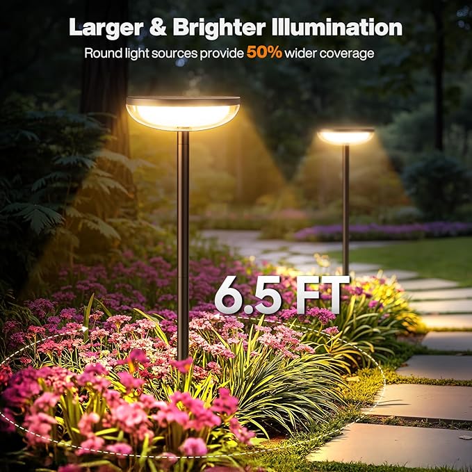 Solar Pathway Lights Outdoor, 6 Pack 27'' Tall Solar Garden Lights Outdoor Waterproof Bright Up to 12 Hrs, Round Garden Light for Yard Flower Bed Patio Path Walkway Driveway Outside Decor