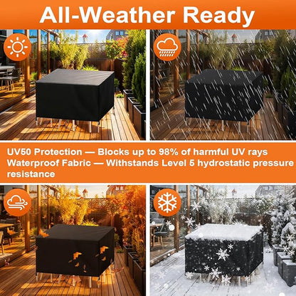 Patio Furniture Cover Rectangle 96"(L) x 60"(W) x 36"(H), Custom Heavy Duty 420D Waterproof Outdoor Cover with Drawstring & Buckles for Table Chair Garden, Black