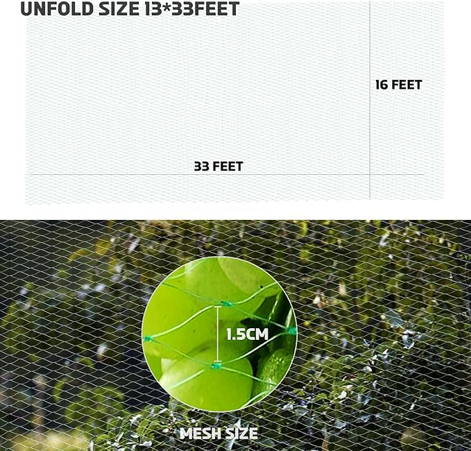 16 x 33ft Garden Netting, Bird Netting Strawberries Cover for Plants, Fruit, Vegetables,Seedlings with 100 PCS of Zip Ties