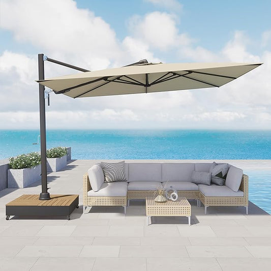 Grand patio 10x13 FT Patio Umbrella with Base, Acrylic Outdoor Cantilever Aluminum Umbrellas, Rectangular Offset Umbrellas with Cover for Poolside, Deck, Backyard, Black Umbrella Pole